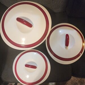 3 Thermal Tokyo Bowls 3 sizes Red White Stainless Steel center Picnic